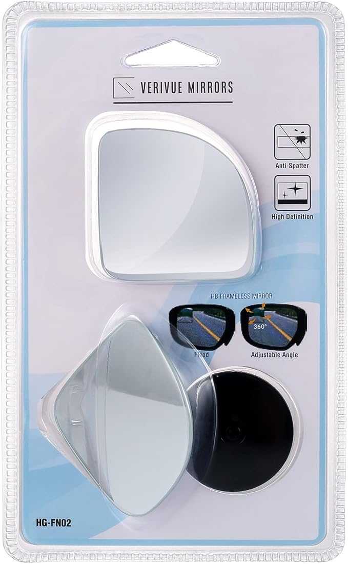 Verivue 2.5-Inch Fan-Shaped Blind Spot Mirrors for Cars, Universal Fit, HD Convex Wide Angle, Stick-On Frameless Side Mirror 