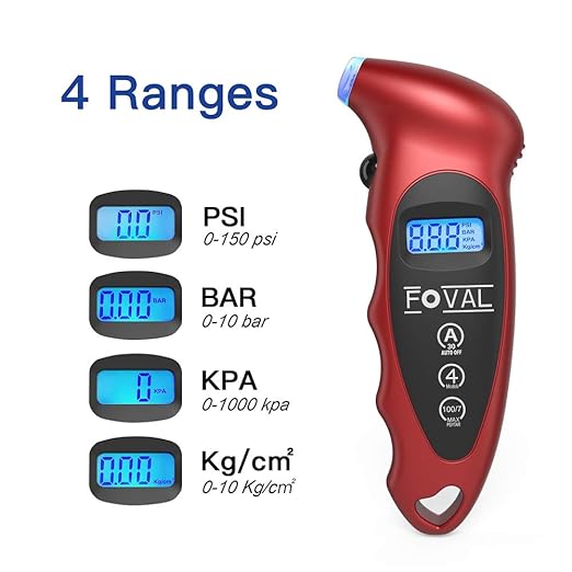 FOVAL Digital Tire Pressure Gauge 150 PSI for Car Truck Bicycle Instant Read with Backlit LCD and Non-Slip Grip (4)