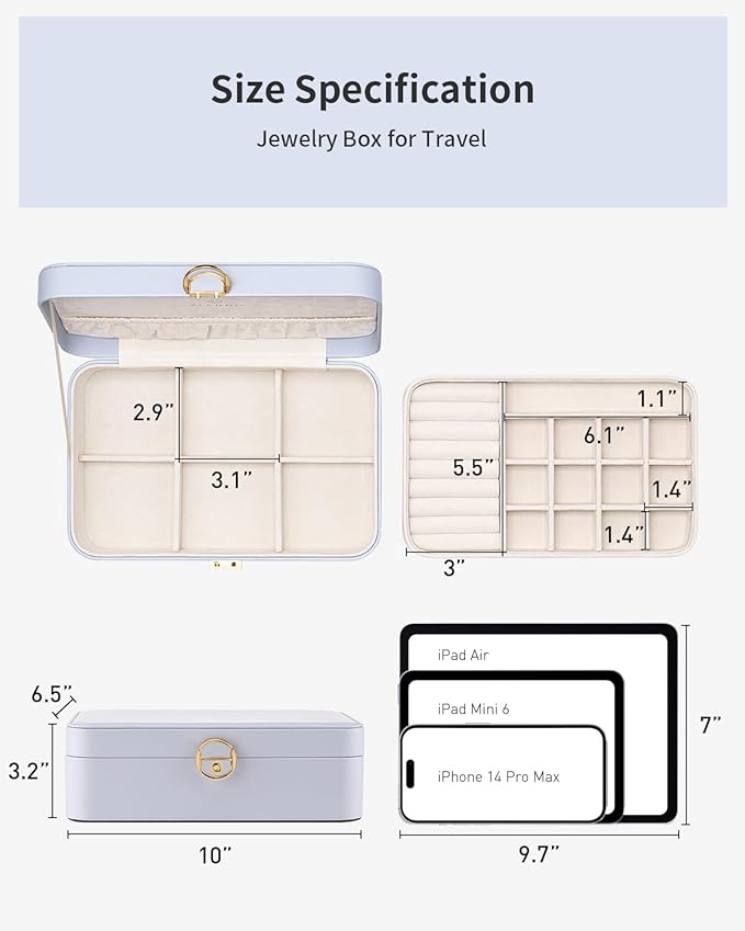 Vlando Jewelry Box Organizer for Girl,Faux Leather Lockable Jewelry Holder Organzier Case Boxes with 2 Layers,Earrings Neckla