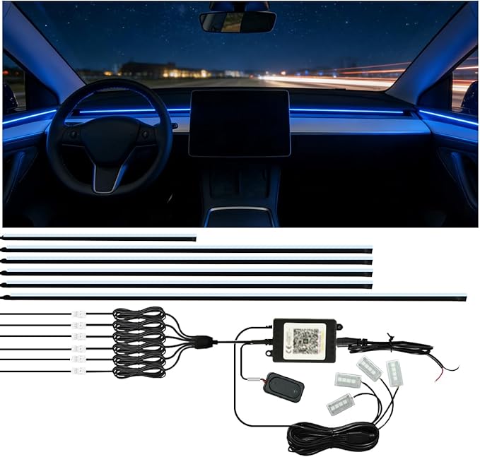 Interior Car Strip Lights Dreamcolor Acrylic Car Decorative Lights with APP Control Multicolor Internal Lighting Kit Music&DIY Function Ambient Fiber Optic Strip LEDs (Multicolor 10 in 1)