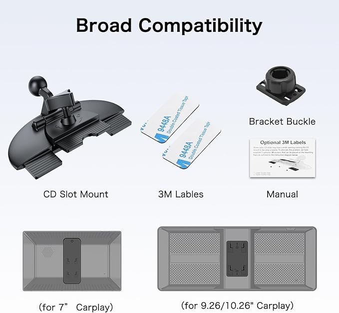 Jansite CD Slot Mount for Carplay Screen 360° Rotation Tool-Free Installation, 4-Button Lock Sturdy CD Slot CarPlay Mount Compatible with 7-10.26 Inch Apple Carplay & Android Auto Screen