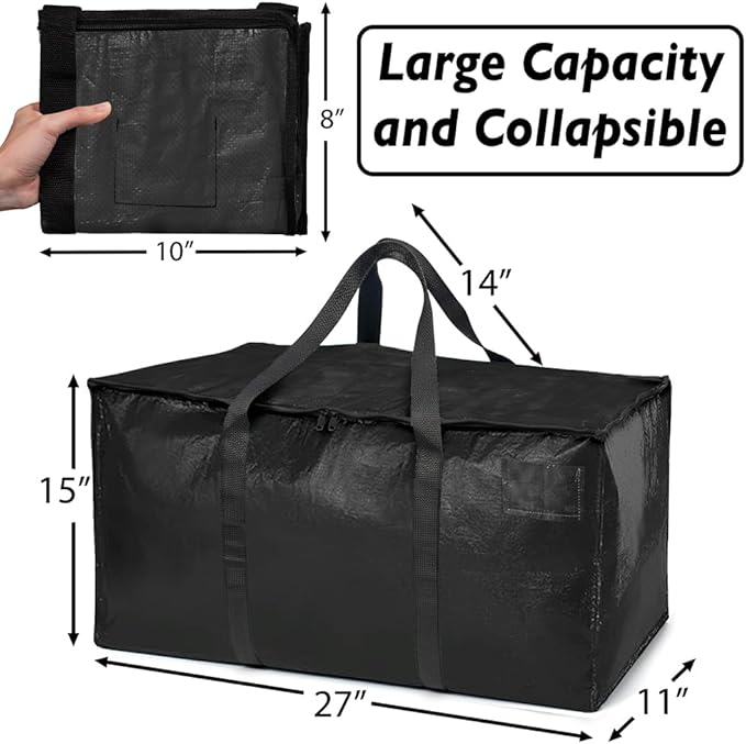 ClearSpace Oversized Moving Bags or Storage Bag – Large Moving Boxes with Backpack Straps, Zippers & Handles – Heavy-Duty Pac