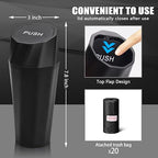 Car Trash Can Bin with Lid - Car Garbage Can with 20pcs Trash Bags for Cup Holder - Black Leakproof Mini Vehicle Trash Bin for SUV Truck - Small Car Organizers and Storage for Door Front Back Seat