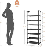 LANTEFUL 7 Tiers Shoe Rack 18-20 Pairs Boots Organizer Storage Sturdy Narrow Shoe Shelf for Entryway, Closets with Hooks, Bla