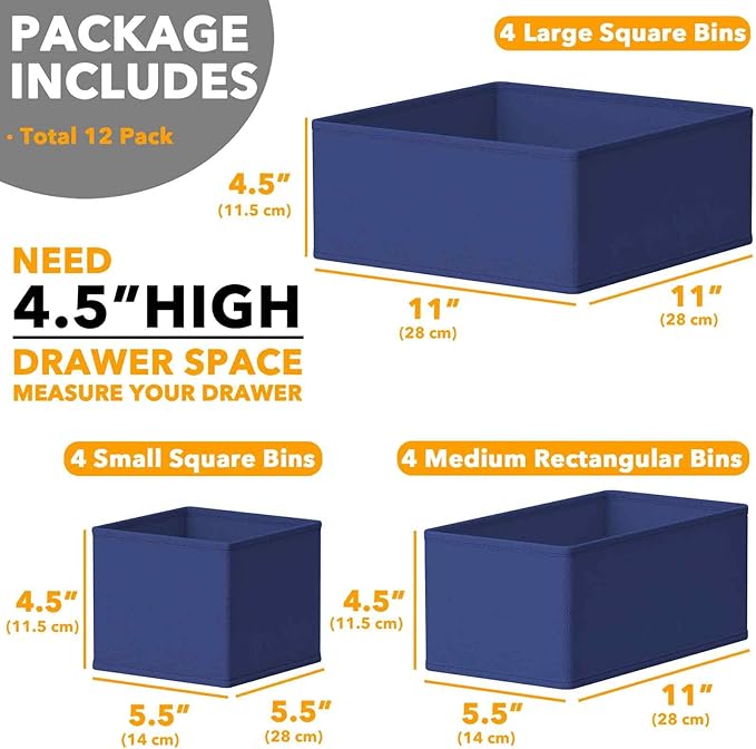 SpaceAid Drawer Organizer for Clothes, 12 Pack Dresser Drawer Organizer Bins, Closet Organizers and Storage Dividers for Clot