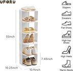 Vertical Shoe Rack, 6 Tiers Stackable Shoe Rack for Closet, Tall Standing Shoe Organizer, Small Shoe Shelf for Narrow Places 