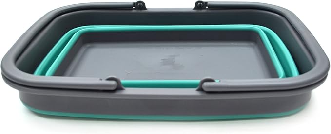 SAMMART SAMMART 9.2L (2.37Gallon) Collapsible Tub with Handle - Portable Outdoor Picnic Basket/Crater - Foldable Shopping Bag - Space Saving Storage Container (1, Turquoise Blue)
