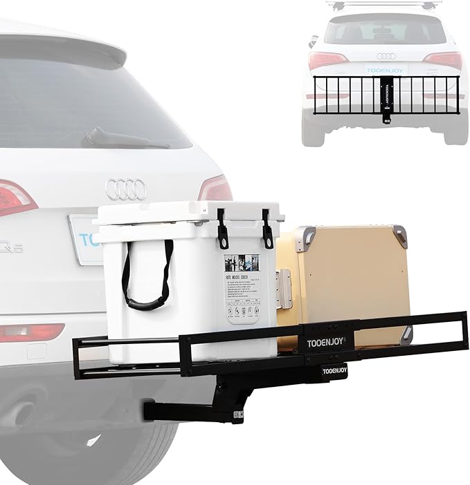 TOOENJOY 59" x 15.5" x 5" Skinny Roof Cargo Carrier Basket, Foldable and Tilting Design, 200 LBS Capacity, Fits 2" Hitch Receiver for SUV Pickup Truck