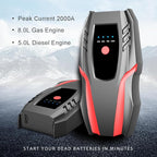 12v Auto Jump Starter Peak Current 2000A (8.0L Gas and 5.0L Diesel Engine), Car Lithium Battery Charger Jumper Cable Pack,