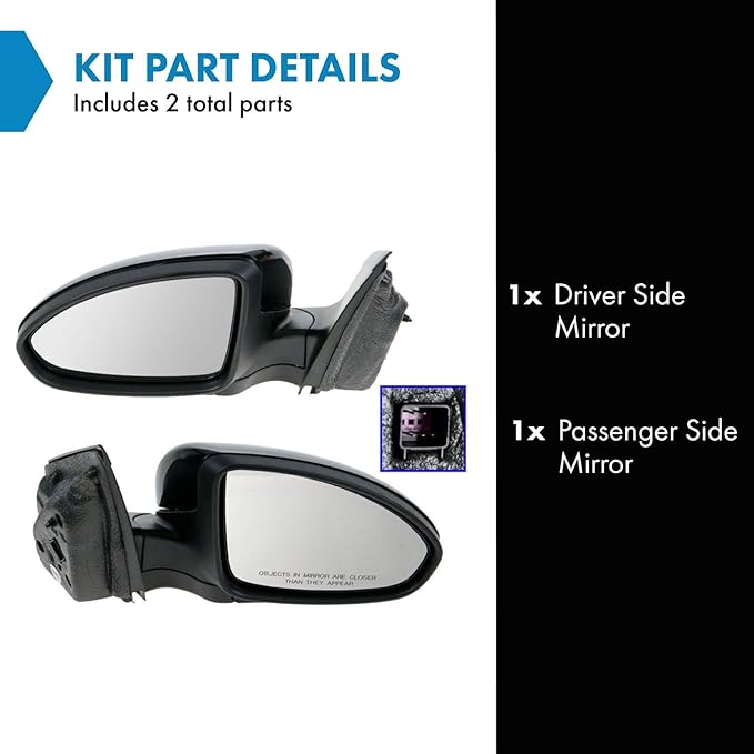 TRQ 2 Piece Driver and Passenger Side Mirror Assembly Set Electric Adjustment Heated No Memory Black Compatible with 2011-201