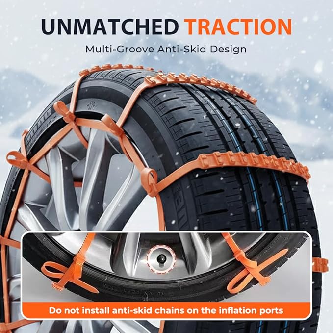2026 New Universal Anti-Skid Snow Tire Chains, Emergency Traction Cables for Cars SUVs Trucks, Reusable Winter Safety Chains 