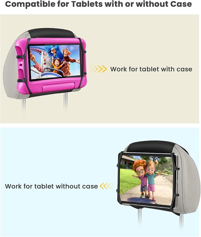 WONNIE Car Tablet Holder, Upgraded iPad Holders for Car Mount Headrest, iPad Mount Back Seat for Kids with Anti-Slip Strap, Silicone Holding Net/Fits All 7-12.9'' Tablets, 2 Pack
