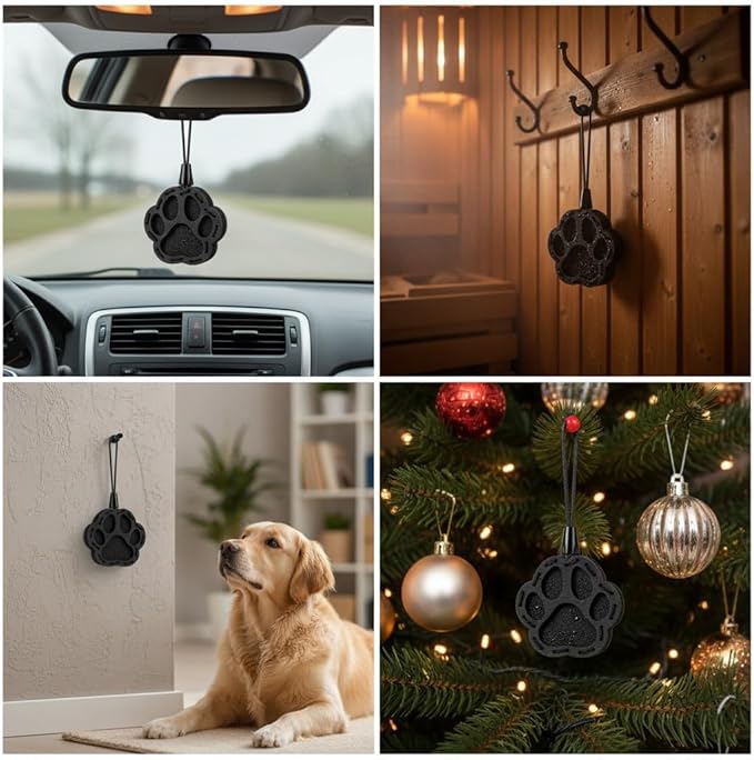 Wood Car Air Freshener — Paw Designed — Handmade Unscented DIY Essential Oil Hanging Diffuser with Felt Insert — Add Your Own