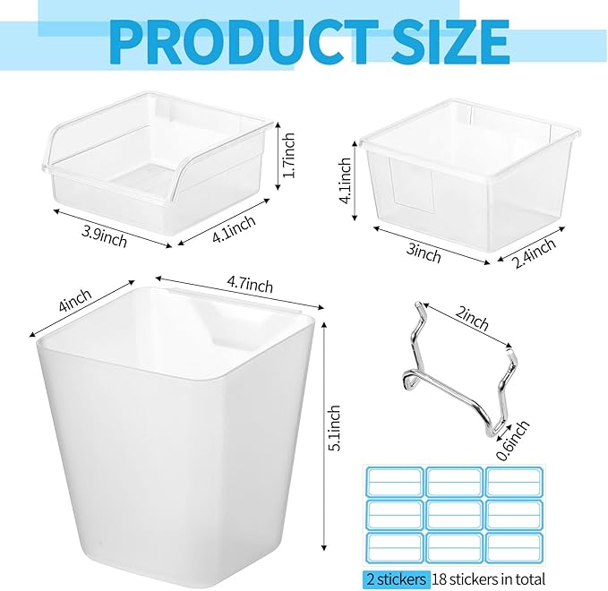 Uiifan 18 Set Pegboard Bins Kit Plastic Pegboard Cups with Metal Hooks Wall Containers Organizer Accessories with Label Stick
