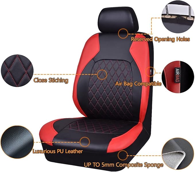 Deluxe Pu Luxury Leather Two Front Car Seat Covers, Waterproof Faux Leather Automotive Seat Covers Airbag Compatible Universa