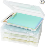 Denkee Large Paper Storage Box, 4 Pack Plastic Scrapbook Paper Storage Organizer with Handle for A4, 8.5 x 11 US Letter, Port