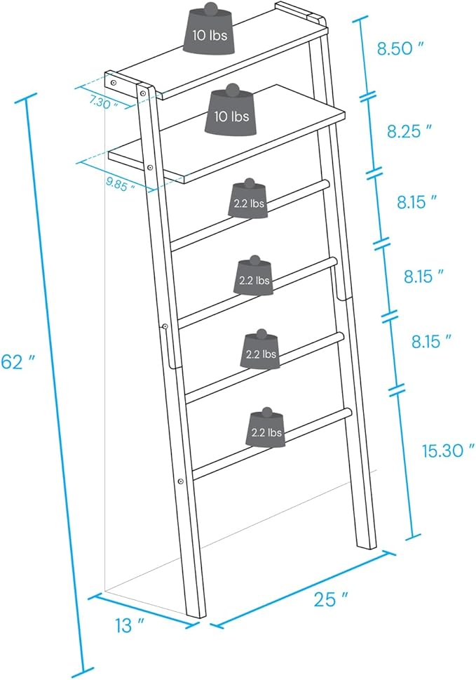 Solid Wood Decorative Ladder - Leaning Blanket Rack for Home Decor Rubbed Walnut