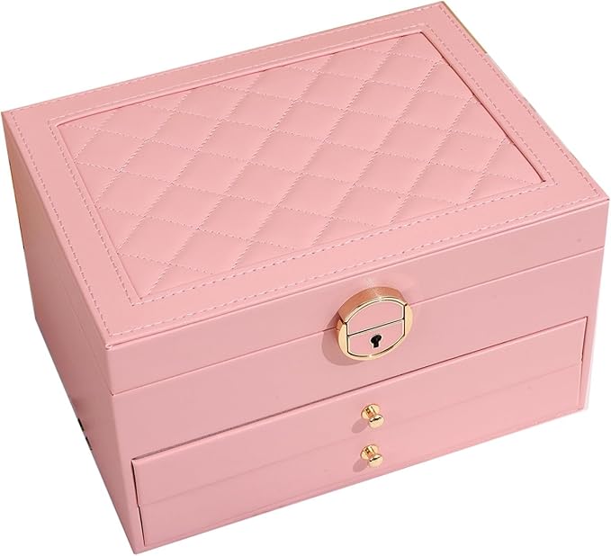 GUOER Jewelry Box for Women Girl Wife 3 Layers Large PU Leather Jewelry Organizer Storage Case with Two Layers Display for Ea