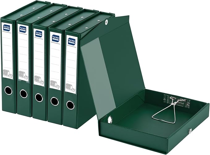 Storage File Boxes A4, 6 Pack Foldable File Box with Clip, 50mm Spine, Plastic Archives Cases with Magnetic Closure, Document