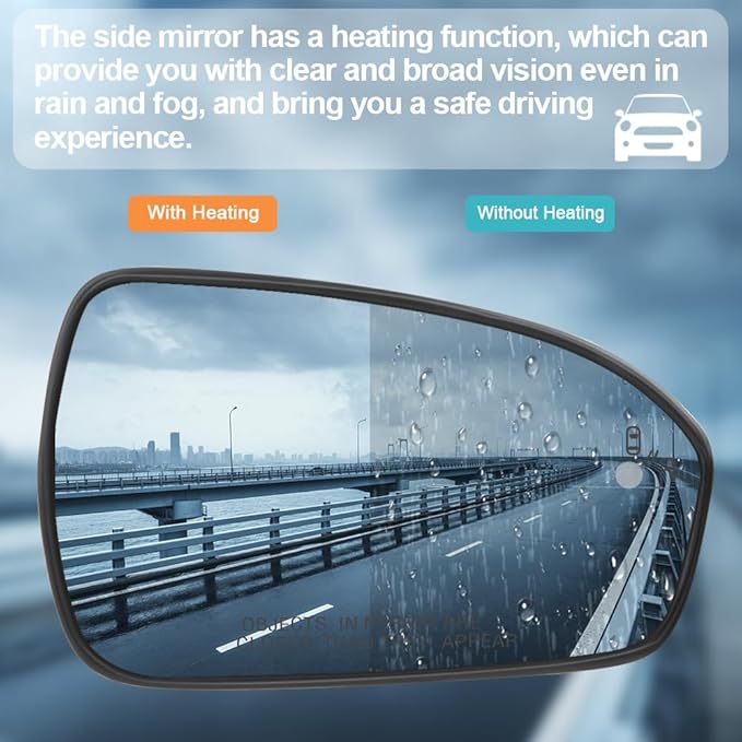 Senzeal Passenger Side Heated Mirror Glass with Blind Spot Detection BLIS for Ford Fusion 2013 2014 2015 2016 2017 2018 2019 2020 2021 DS7Z17K707C DS7Z-17K707-C (No Auto Dimming)(Right Side)