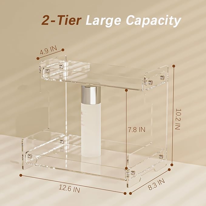 Bathroom Counter Organizer Countertop 2 Tier Storage Acrylic Corner Makeup Organizer for Perfume Stand, Vanity Holder, Dresse