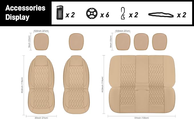 CAROMOP Faux Leather Car Seat Covers 2 Front Set,Luxury and Comfortable Seat Covers for Cars, Airbag Compatible Car Interior 
