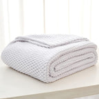 Chunky Cable Knit Throw Blanket Lightweight White 100% Organic Cotton Blanket for Sofa Couch Bed Baby Nursery, Rustic Shabby 
