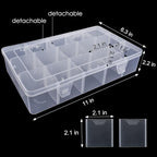 Exptolii 15 Large Grids Plastic Organizer Box with Dividers, 2 Pack Clear Compartment Container Storage for Washi Tapes Beads