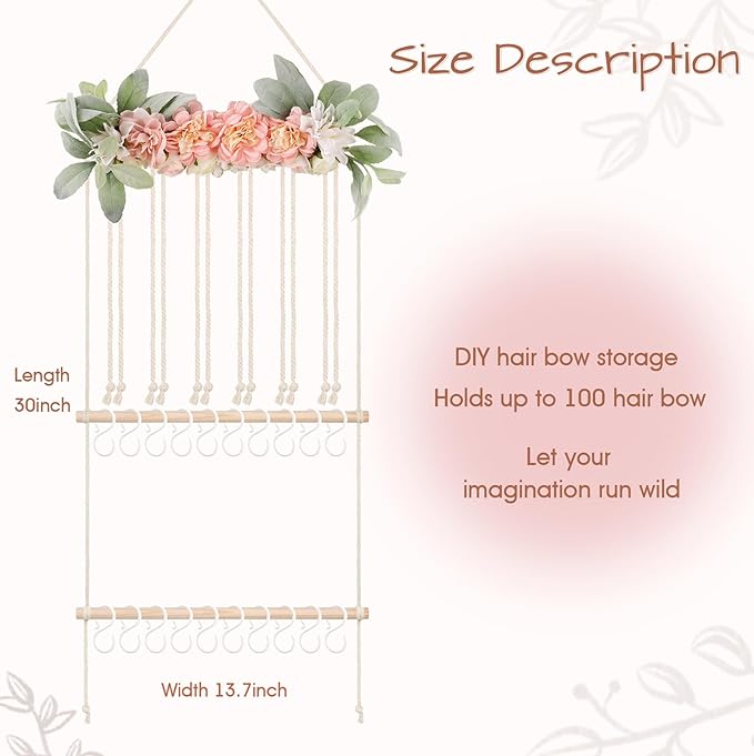 POVETIRE Headband Holder Hair Bows Organizer for Girls, Hair Accessories Display Storage Wall Hanging Decor for Baby Nursery 