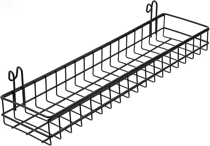 4 Pcs Black Metal Grid Wall Baskets with Hooks, Hanging Wire Storage Organizer Shelf for Kitchen Bathroom Office, 15.75 x 3.9