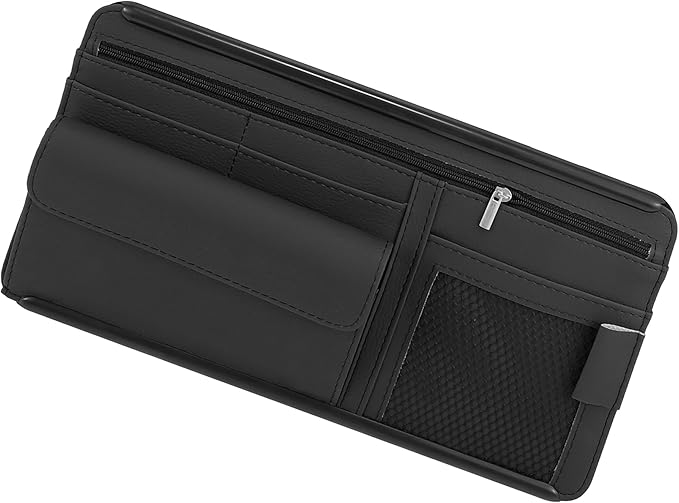 Motoforti Universal Car Sun Visor Organizer, ABS PU Leather, Black, 1 Pcs