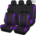 Flying Banner Car Seat Covers Full Set Front Seats and Rear Bench Mesh Fabric Splicing Polyester Cover Black with Purple Colo
