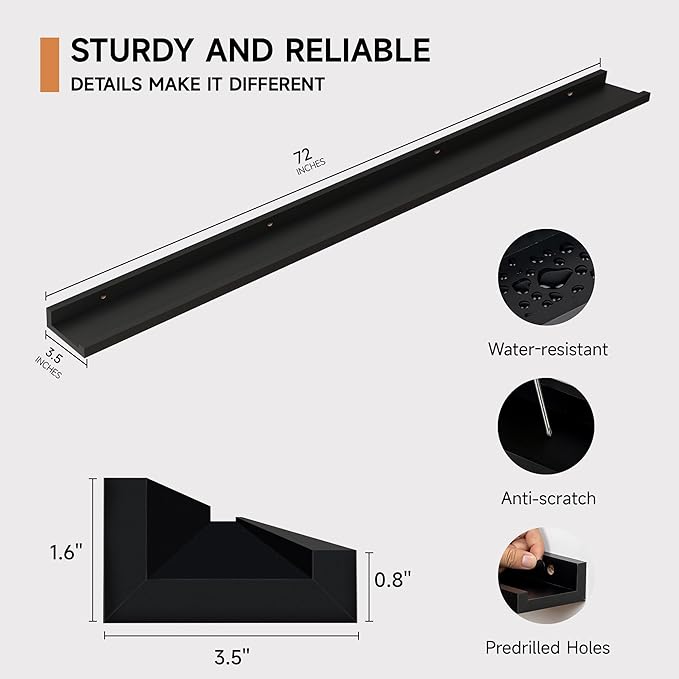 Floating Picture Ledge Shelves for Wall Set of 2, 72 Inches Picture Ledge Shelf with Long Large Nursery Book Shelf for Toys S