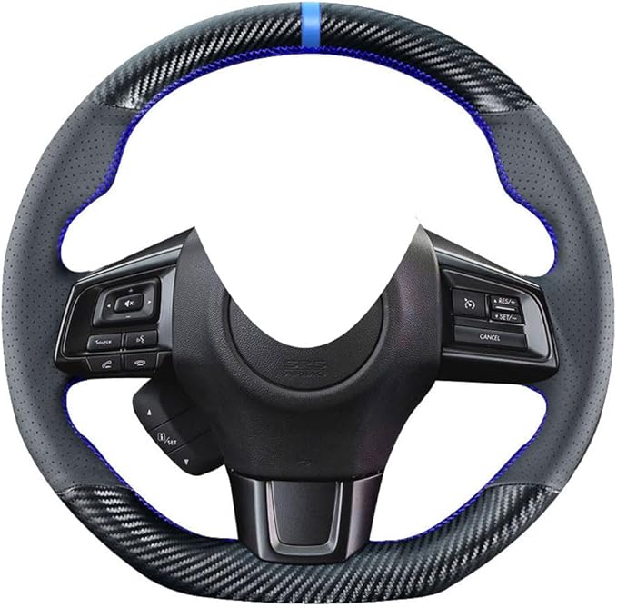 DIY Sew Stitching Carbon Fiber Steering Wheel Cover for Subaru WRX STI and Levorg 2015 2016 2017 2018 2019 / STI S209 2019 15 inches Leather Interior Accessories