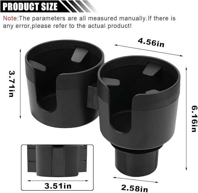 Car Double Cup Holder Extender, 2-in-1 Car Cup Holder Adapter with Adjustable Base, Universal Multifunctional Cup Holder Organizer for Beverage, Snack, Cup, Bottle Storage (Black)