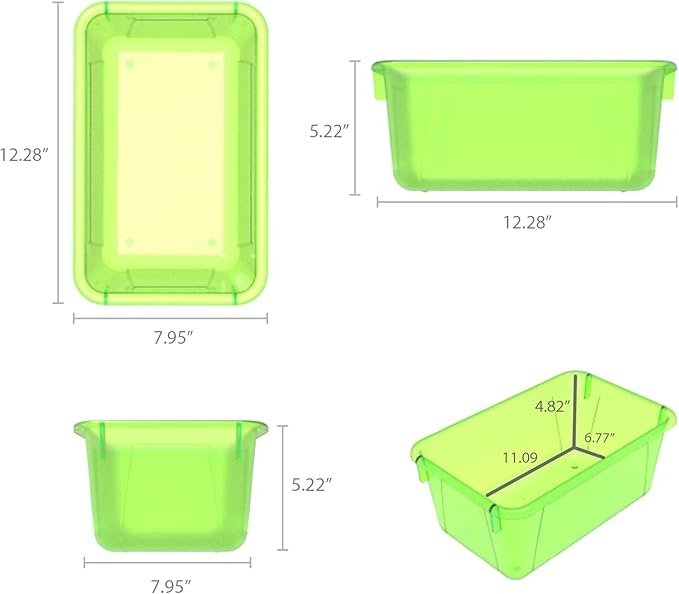 Storex Small Cubby Bins – Plastic Storage Containers for Classroom with Non-Snap Lid, 12.2 x 7.8 x 5.1 inches, Tint Green, 5-