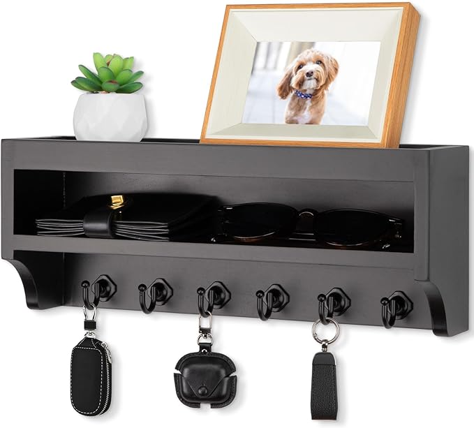 Nekon Key Holder Wall Mount, 12.8" W x 5.6" H x 3.7" D Wall Mounted Key and Mail Organizer with 6 Key Hooks, Key Racks for Ho