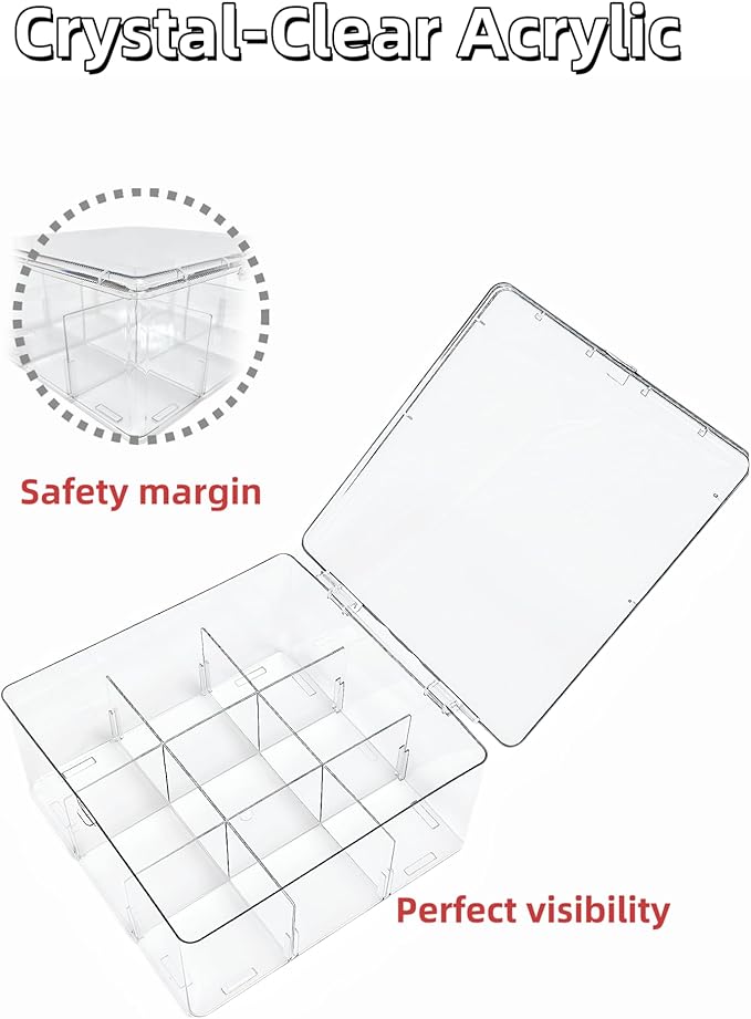 Acrylic Tea Bag Organizer with Lid, 9-Grid Clear Storage Box with Removable Dividers, Plastic Drawer Organizer for Tea Bags, 