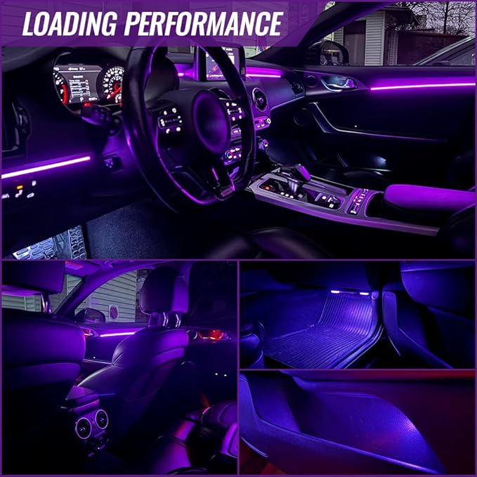 Ambient Lighting Car Led Lights Interior Kit,2PCS 43.3 inches Dream Color Acrylic Led Strips Lights for Car Interior Dashboard,DC 12V Fiber Optic Music Sync Neon Ambiance Lighting with Wireless APP