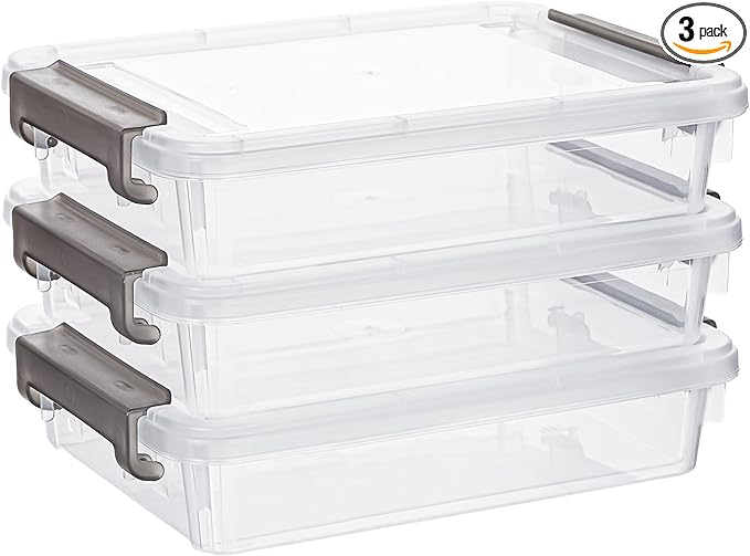 Citylife 3 PCS Plastic Storage Bins with Latching Lids Portable Project Case Clear File Box Stackable Storage Containers for 