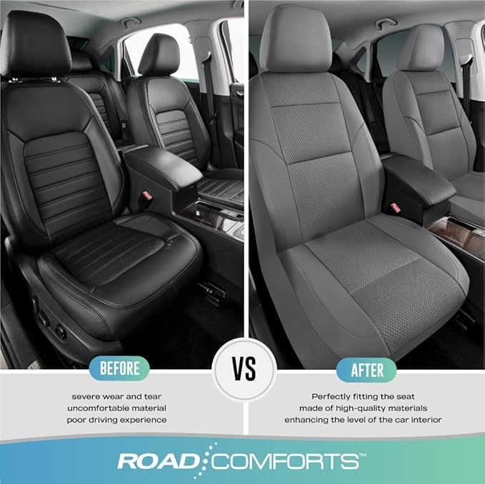 Road Comforts Front Leather Mesh Car Seat Cover - Breathable & Stylish, Airbag Compatible, Universal Fit for Cars, SUVs, Truc