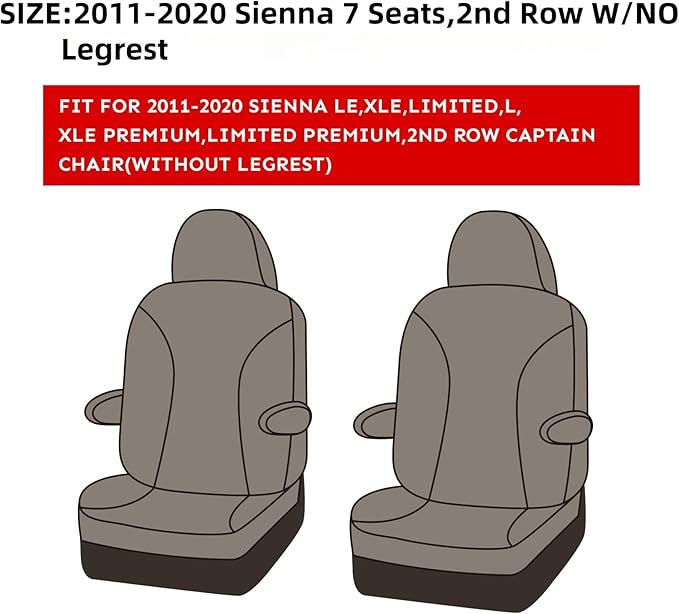 EKR Sienna Seat Covers for 2011-2020 Toyota Sienna L,LE,XLE,Limited,7 Seats,2nd Row Captain Seats W/NO Legrest,Waterproof Car