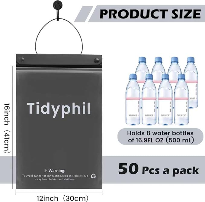 50 PCS Disposable Car Trash Bags Hanging, Leak-proof, Odor Seal. 2 Gallon Car Garbage Bags, Big Capacity. Independent of Car Trash Can, Easy Stick-On Car trash Bin for Car, SUV, Truck, Stroller. Gray