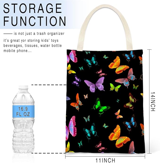 IRADA Car Trash Bag Hanging No Snap Small Garbage Bag for Car Back Seat Cute Printed One-Handed Strap Trash Bags Car Accessories-Butterfly Car Trash Bags