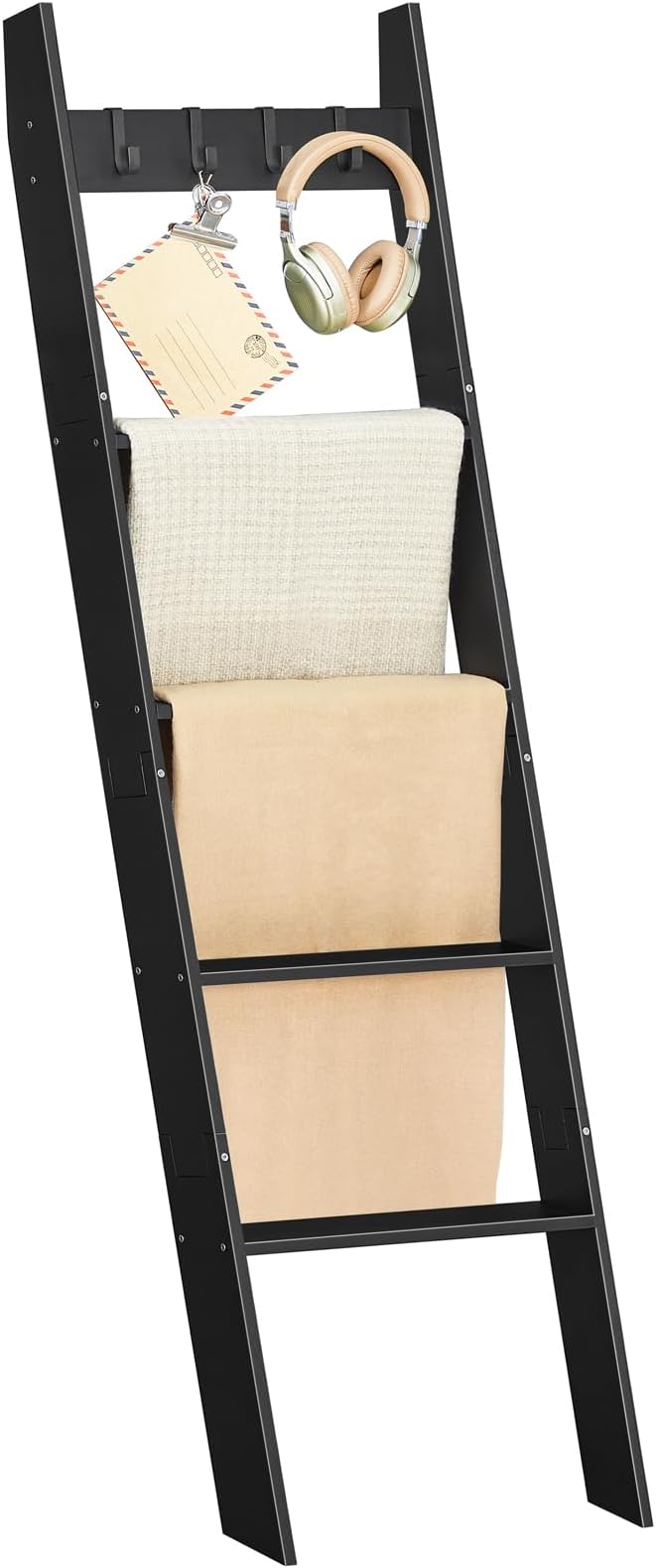 HOOBRO Blanket Ladder for Living Room and Bedroom, 5-Tier Wall Leaning Towel Rack for Bathroom, Decorative Ladder Shelf with 