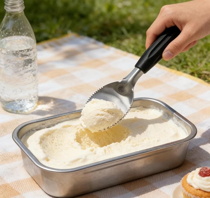 Heavy Duty Flat Ice Cream Spade Scoop with Serrated Edge Easy Carves Through n Scrape the Hardest Of Ice Creams| Sorbet n Gelato Scooper with Non-Slip Good Grip Handle