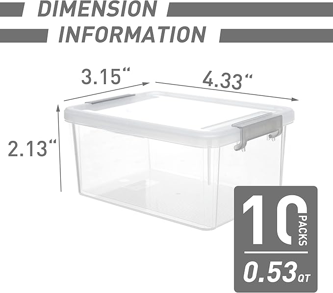 Citylife 0.53 QT 10 Packs Small Storage Bins Plastic Storage Container Stackable Box with Lids for Organizing, Clear White