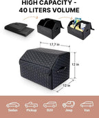 Owleys Cargo Organizer 17.7" - Compact Storage Totes With Lids For SUV, Sedan Or Truck - Durable Car Crate For Travel