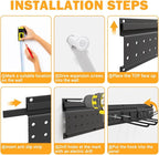 Garage Tool Storage Organizer Wall Mount, Heavy Duty Metal Garden Tool Rack Kit, 48inch Tracks with 16 Hooks for Shovel, Broo