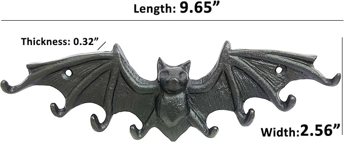 Bat Key Hooks Gothic Bat Key Rack Wall Mount Casting Iron Rustic Decorative Hooks for Keys Bag Purse Towel Umbrella Dog Leash